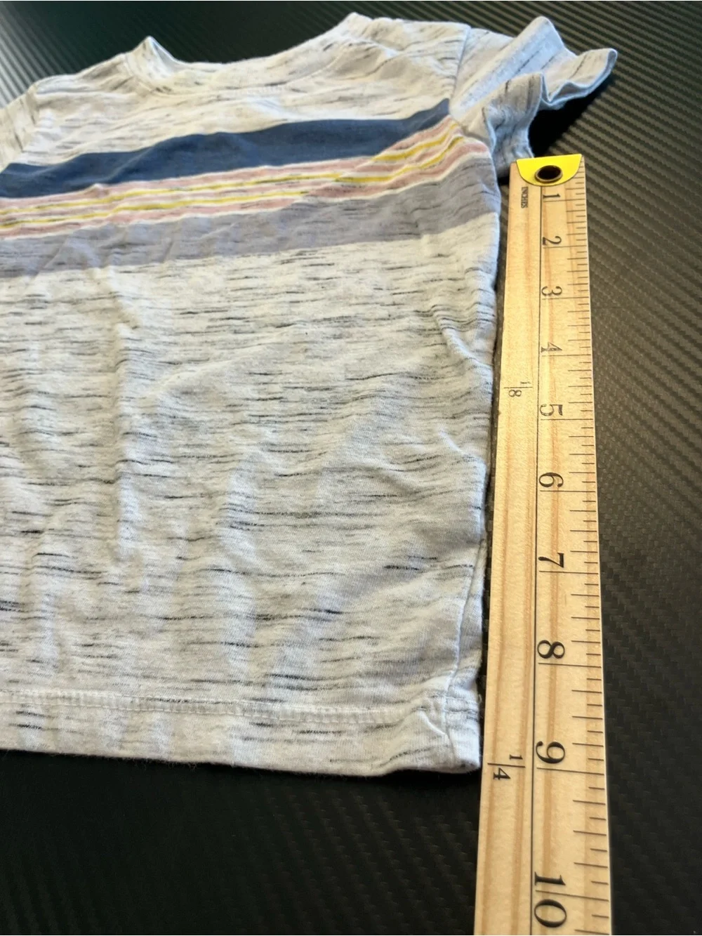 Cat & Jack Heathered White Tee with Blue and Pastel Stripe Chest